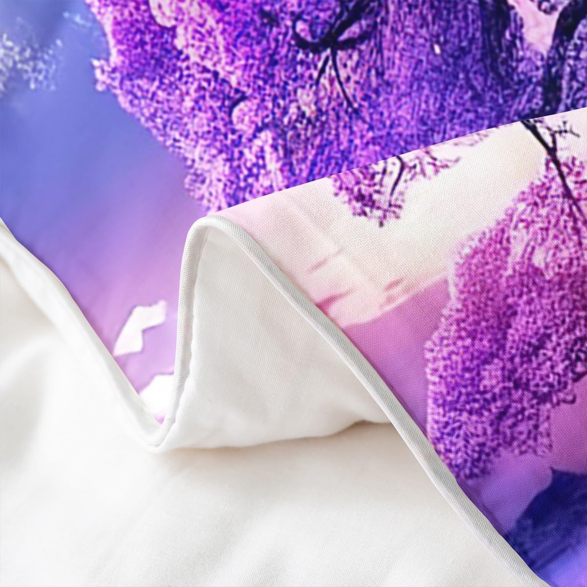 100% Cotton Trees Duvet Cover 135 X 200 Cm, Sunset Twigs Leaves Comforter Cover, Cloud Starry Sky Woodland Bedding Set, Purple Blue Pink Night Landscape Duvet Cover image number 2