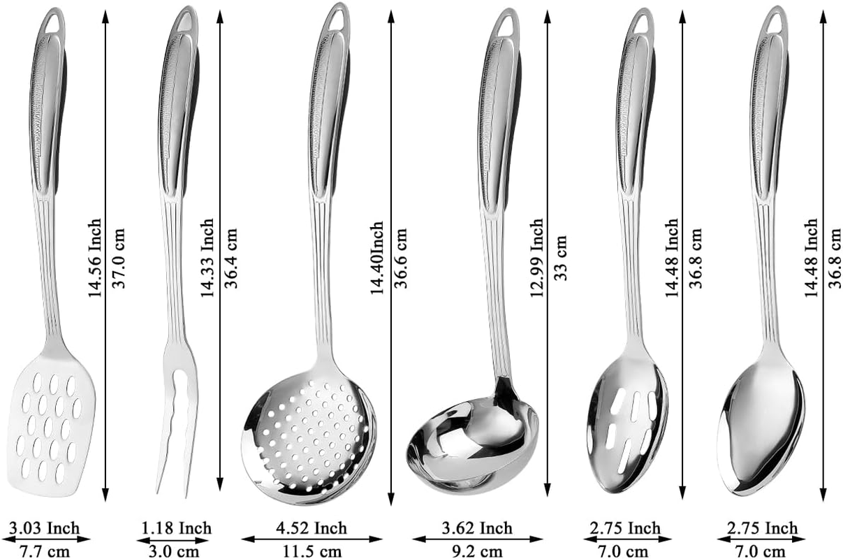 Berglander Stainless Steel Kitchen Utensils Set 6 Pcs, Cooking Utensil Sets, Kitchen Gadgets Essentials Include Metal Spatula Set, Skimmer, Ladle, Serving Spoon, Slotted Spoon, Carving Fork image number 6