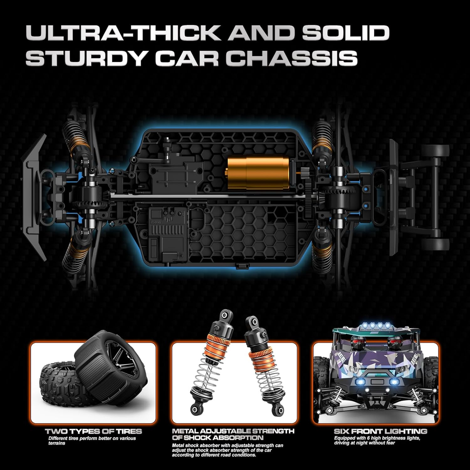 RC Cars for Adults & Boys, 1:14 Desert 4WD Off-Road RC Truck High Speed 40 Km/H, 4X4 Remote Control Car with 2 Rechargeable 1300Mah Batteries and 2 Sets of Tires