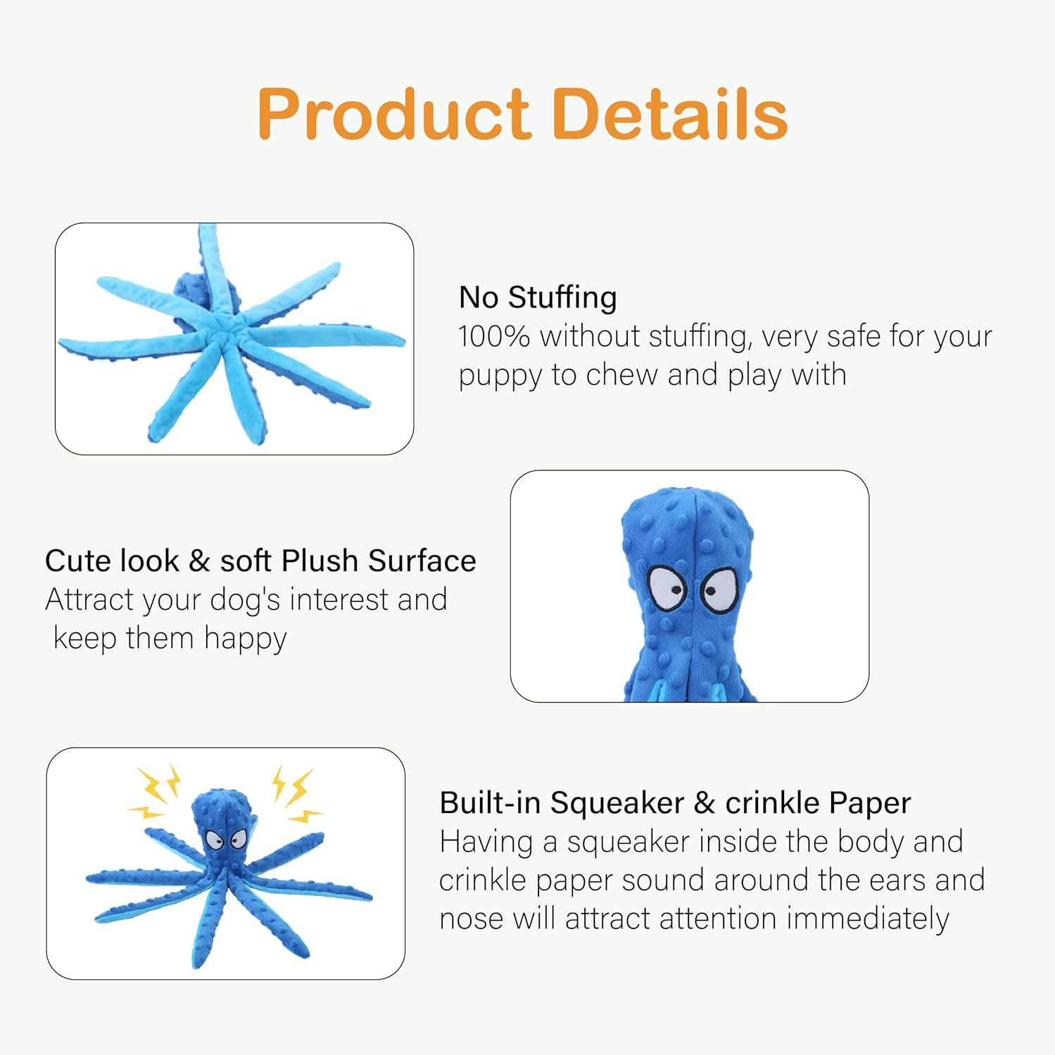 CPYOSN Squeaky Dog Toys, No Stuffing Crinkle Plush Chew Toys for Puppy Teething, Durable Interactive Soft Dog Toys for Small, Medium and Large Dogs image number 3