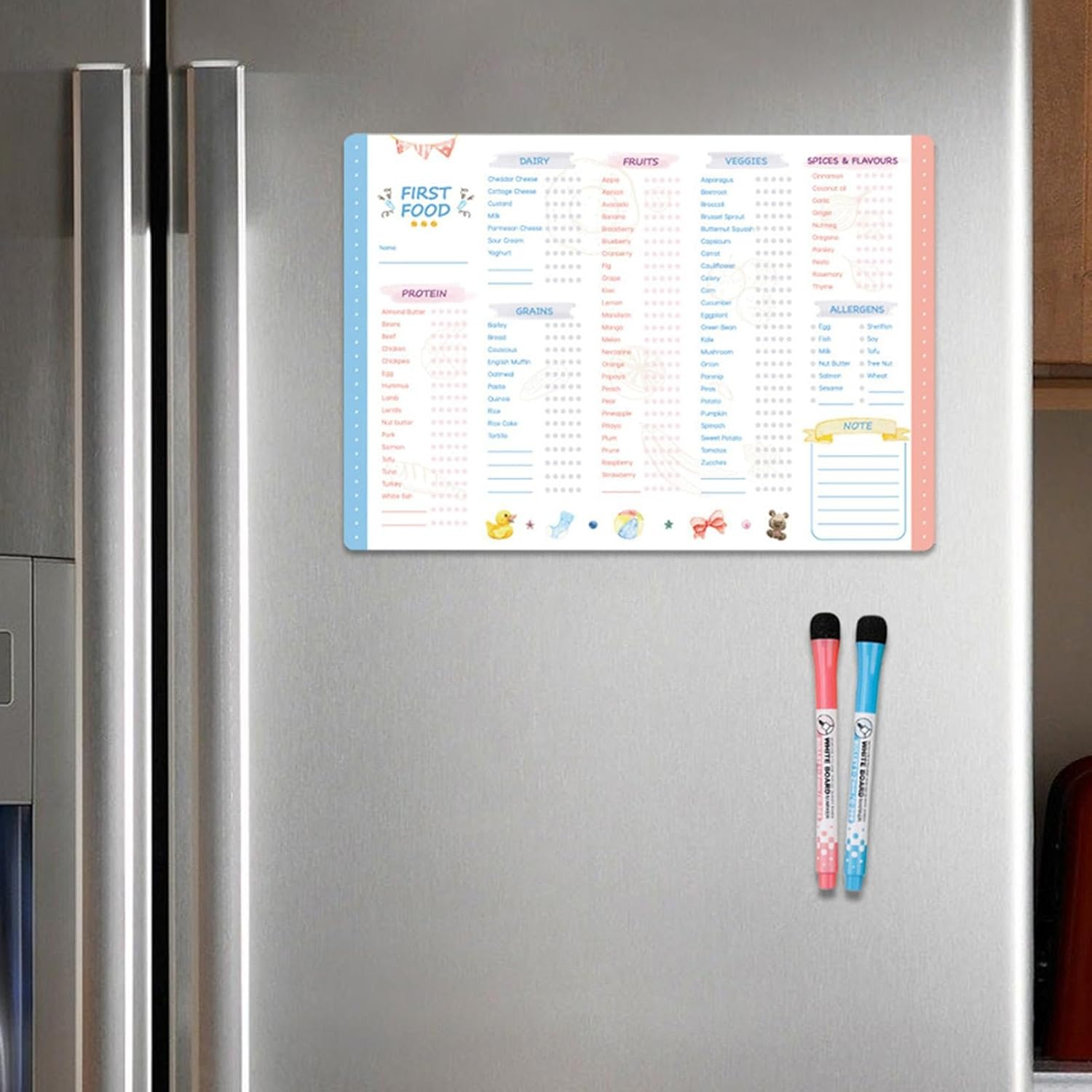 Baby'S First Foods Tracker Fridge Magnet, Dry Erase Activity Poster, Solid Foods Chart, Daily Food Log, 101 before 1, Baby Food Chart Weaning Chart, A3 Size image number 4