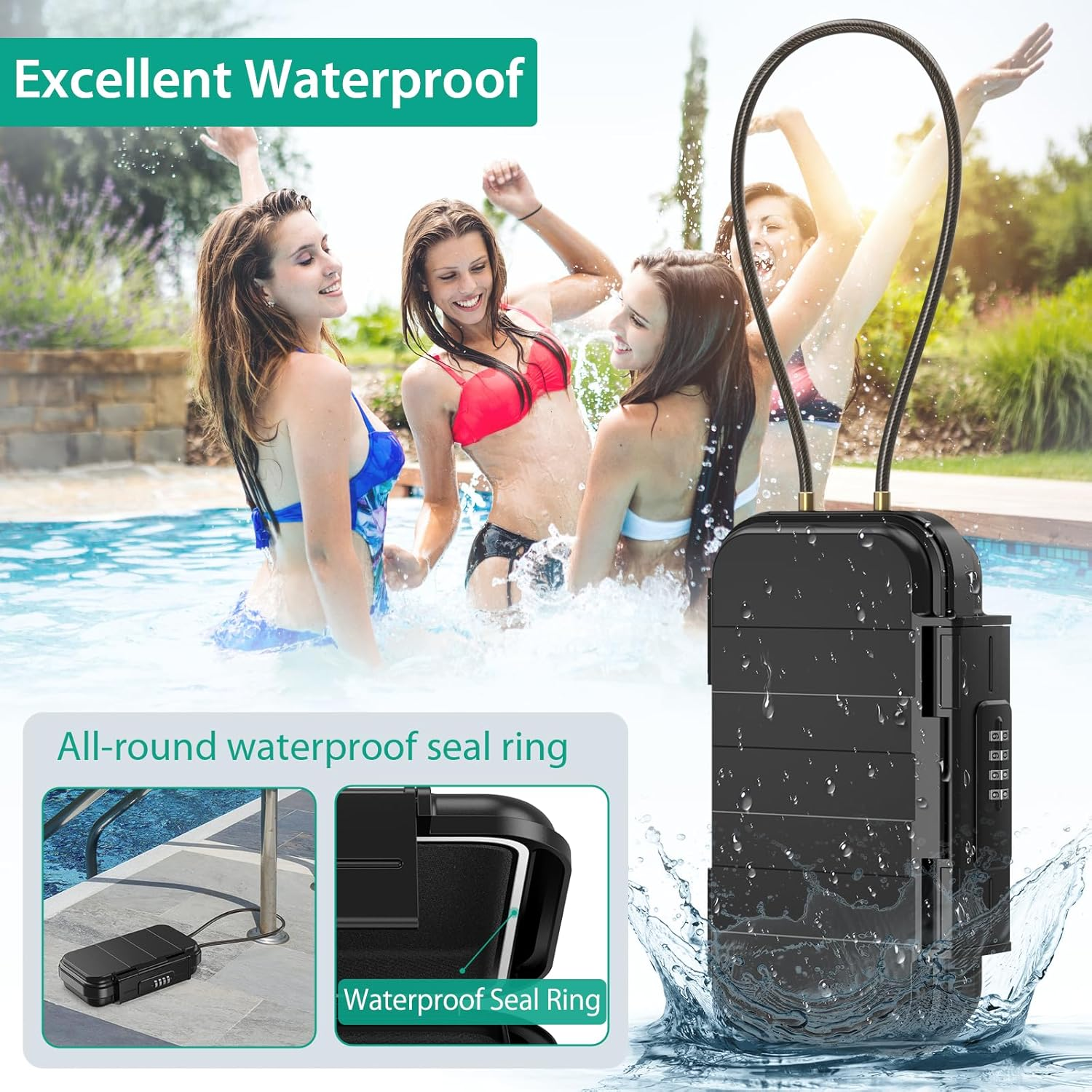 ORIA Portable Safe Box, Security Lock Box, Safe Lock Case with 4-Digit Code, Removable Wire Rope, Waterproof Key Lock Box for Passport, Credit Card, Phone, for Travel, Home, Office, Hotel, Beach - Red image number 7