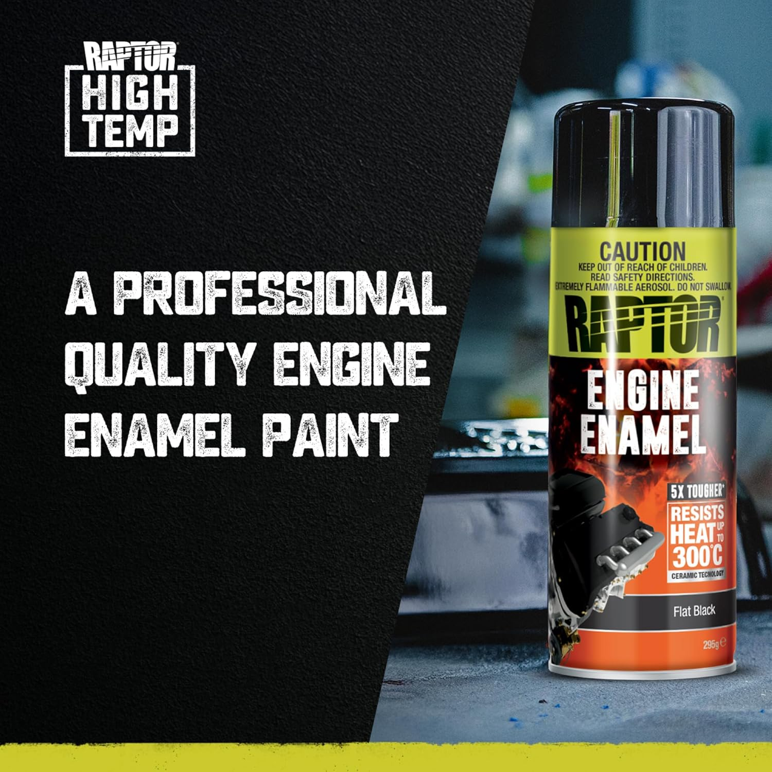 RAPTOR High Temp Engine Enamel, Heat Resistance up to 300&deg;C, Superior Corrosion Resistance, Excellent Adhesion, 5X Tougher than Ordinary Paint, 295G, Flat Black - Flat Black image number 3