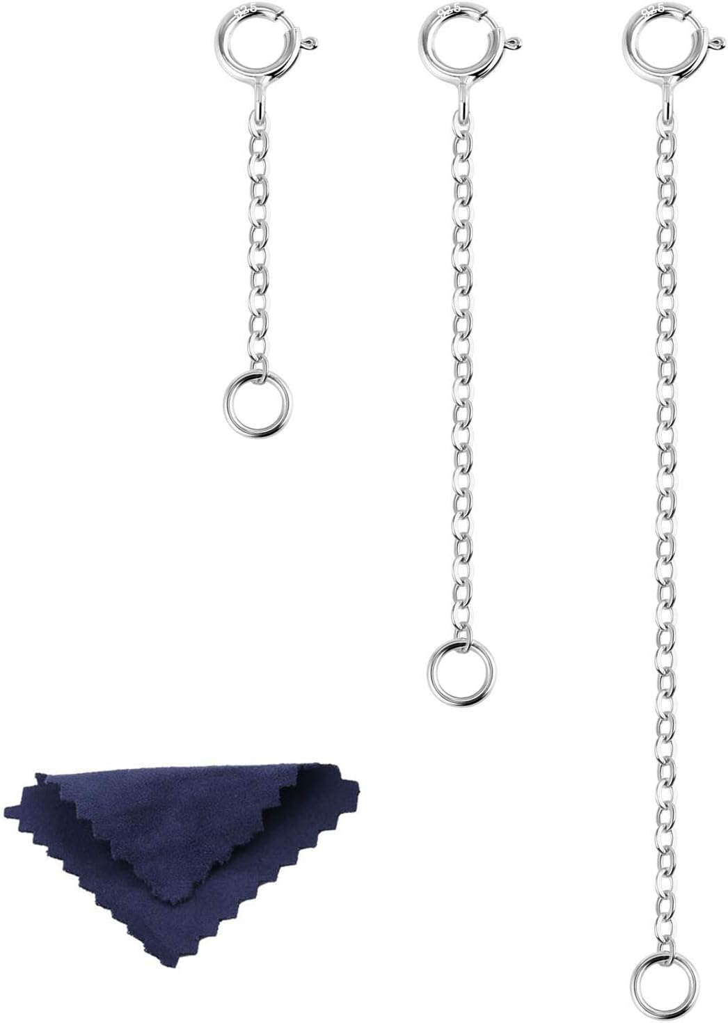 Alexcraft 3 Pcs Sterling Silver Necklace Extenders Chain Bracelet Extender with Lobster Claw Clasps for Jewelry Making(1 2 3 Inch)