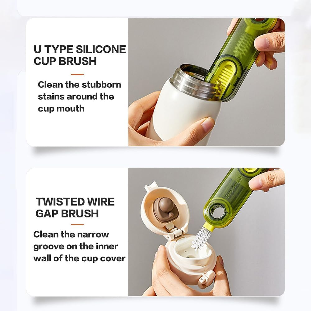 3 In1 Green Tiny Bottle Cup Lid Detail Brush Multi-Functional Plastic Cleaning Brush - Blue X2 image number 7