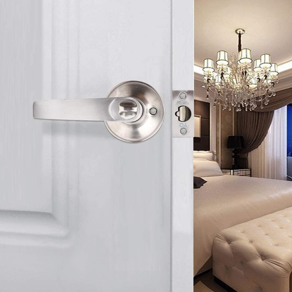 AGDGV Satin Nickel Entry Door Lever Lock Set, Keyed Alike Exterior/Interior Wave Style Handle with 3 Keys, Reversible Left/Right Handed Doors, Secure Lockset for Front/Bedroom (Silver)