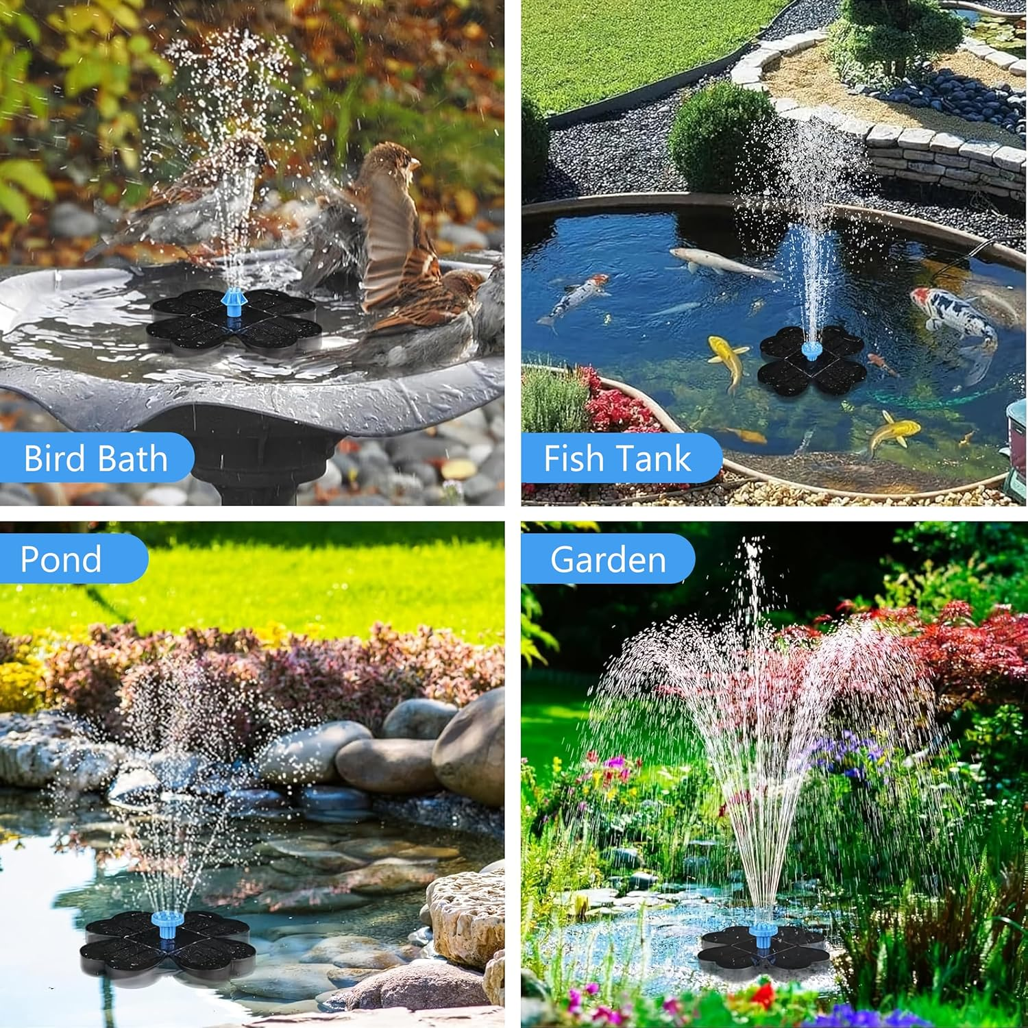 Reelau 3.5W Solar Fountain for Bird Bath, Clover Floating Solar Bird Bath Fountain with 7 Nozzles, 18CM Dia Bird Bath Solar Fountain Water Feature Floating Fountain for Garden, Patio, Pond