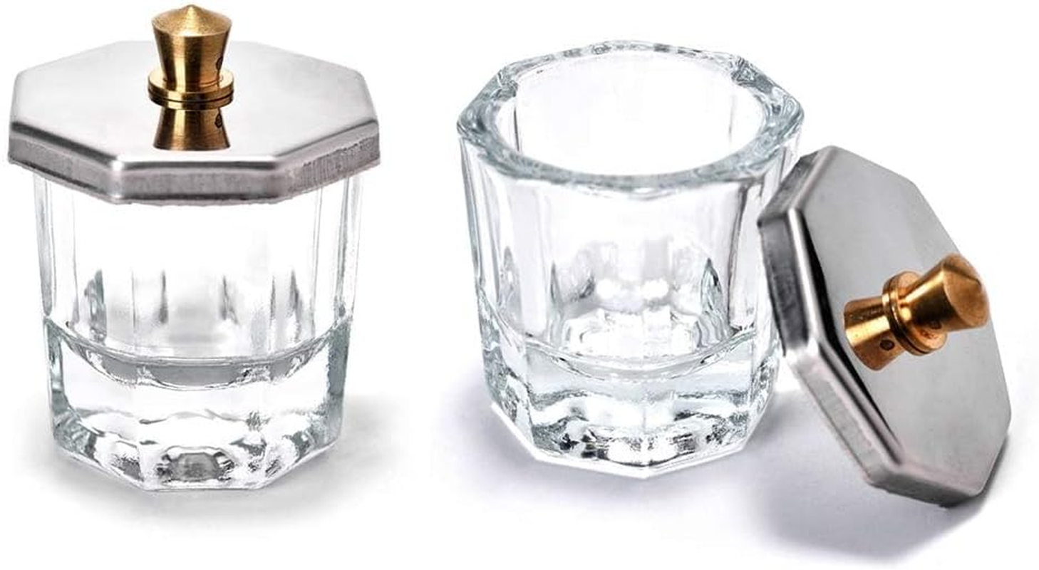 Kalolary 2 Pcs Mini Dappen Dish for Nail Acrylic Powder, Glass Crystal Cup with Stainless Steel Lid Nail Art Acrylic Liquid Powder Nail Crystal Bowl Glassware Tools for Nail Art Manicure image number 2