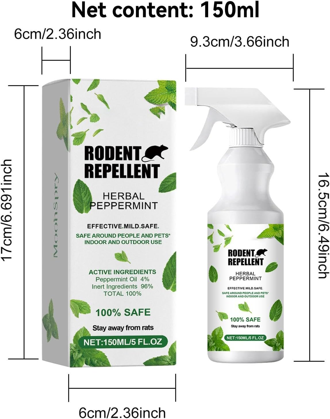 Anti Mouse Peppermint Spray,150Ml Peppermint Spray for Mice Control - Humane Trap Substitute, Mouse Control Supplies for Car Engines RV Trucks Boats image number 3