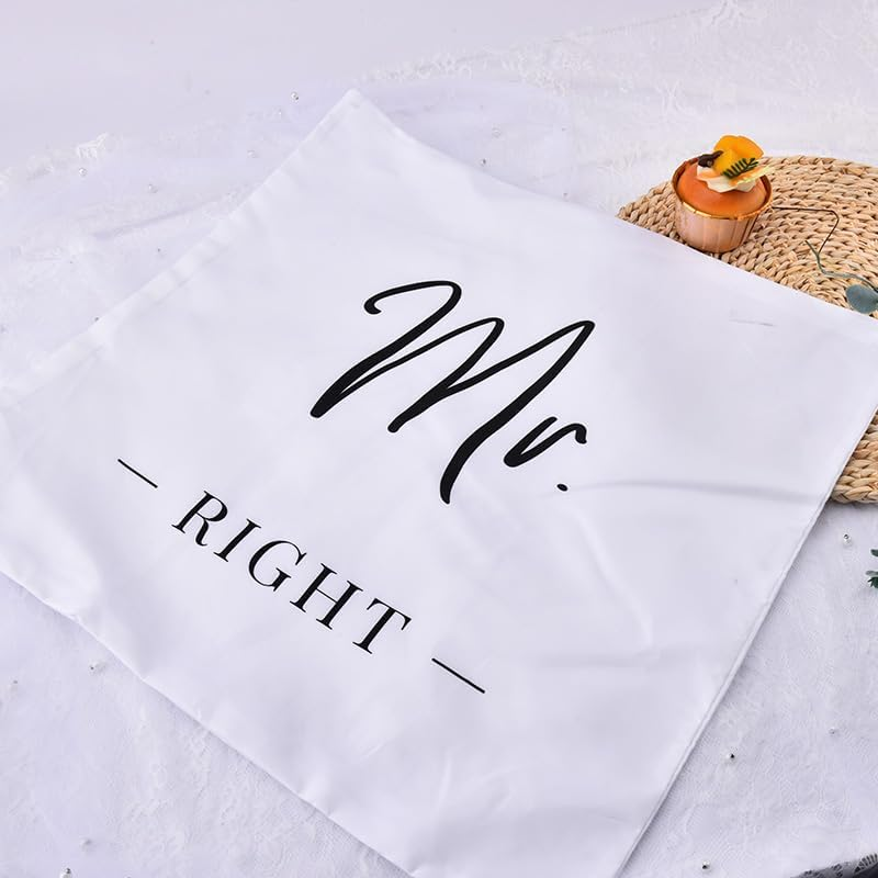 Romantic Couple Pillow Cover Gifts for Husband Hubby Mr Right Pillowcase for Newlywed Fiance Wedding Anniversary Birthday Gifts for Him Boyfriend Groom 18X 18 Cushion Case Bedroom Home Decor image number 2