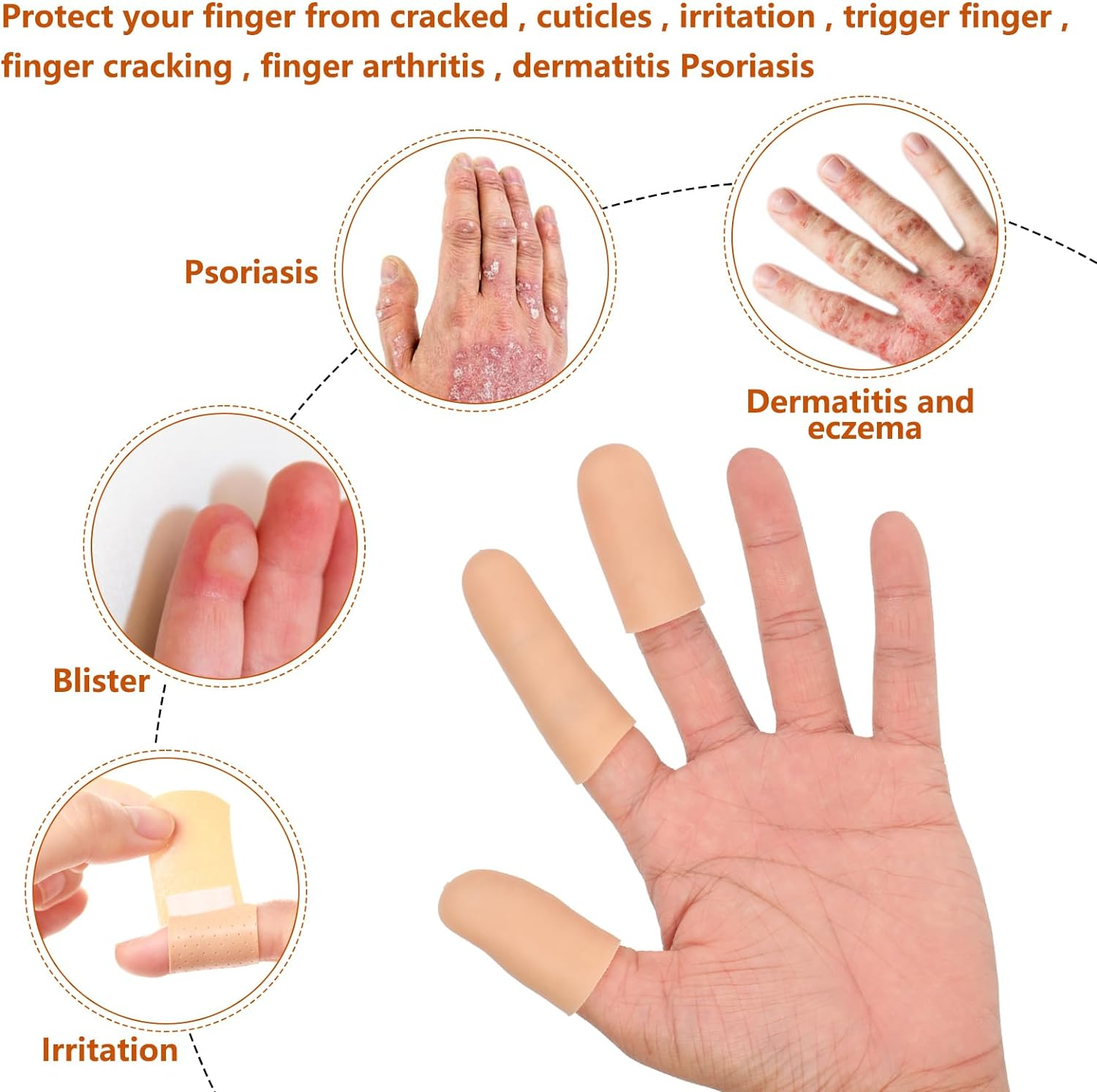 20 PCS Gel Finger Cots, Silicone Finger Protectors, Finger Sleeves for Dry Skin, Rubber Finger Covers for Finger Cracking, Wound, Hand Eczema, Finger Arthritis and More (2 Size, Nude) image number 1