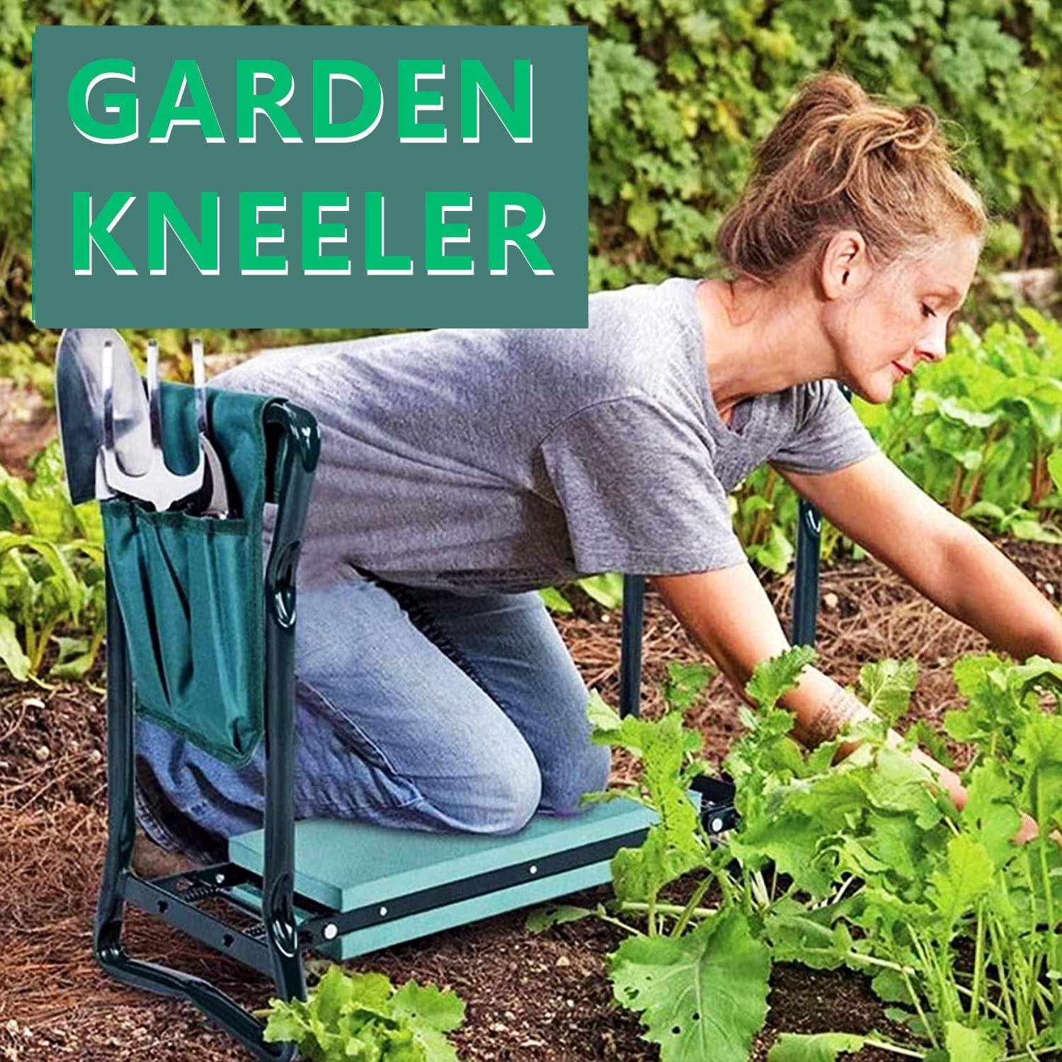Gardening Kneeler, Stool, Foldable Seat with Thick Kneeling Pads and Pouch with Garden Tool Pockets image number 6
