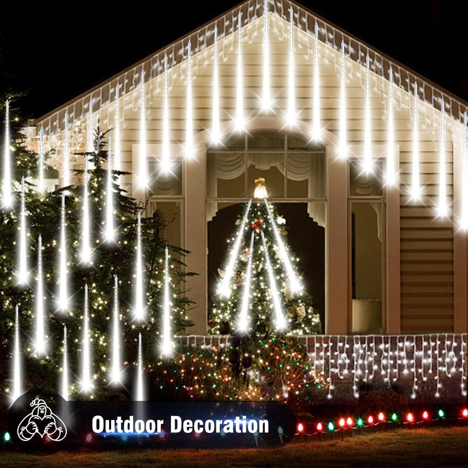 Musclez Christmas Meteor Shower Lights, 50Cm 10 Tubes 480 LED Christmas Lights Outdoor Indoor Decoration, Falling Star Lights for Xmas Trees Holiday Party Wedding Garden Patio Decor (Cool White) image number 6