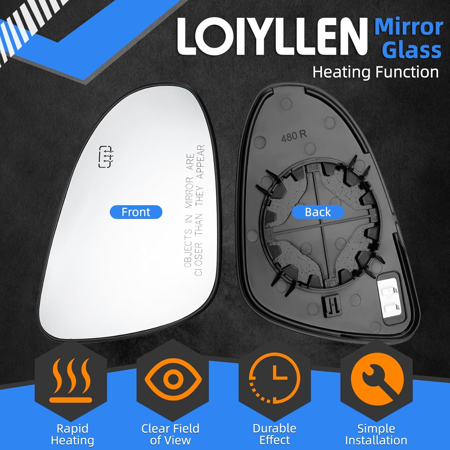 LOIYLLEN Right Side Mirror Replacement for Toyota Corolla 2014 2015 2016 2017 2018 2019 - Right Side Mirror Glass, Rear View Mirrors Glass with Power Heated image number 4