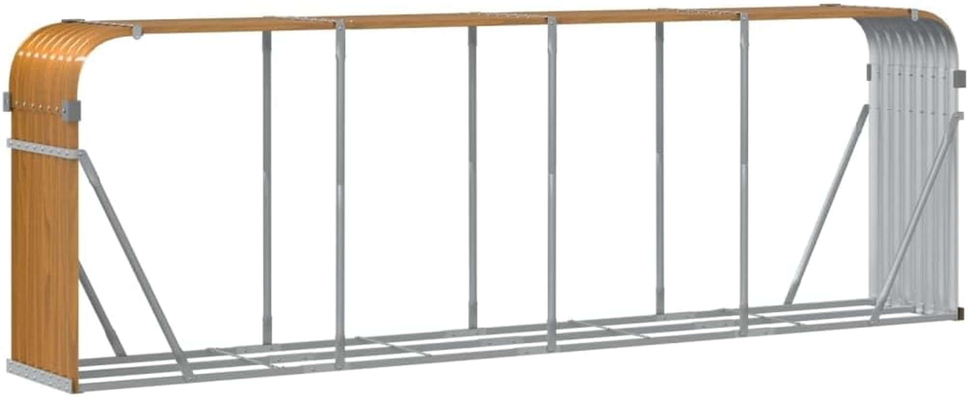 Garden Firewood Rack Outdoor Log Holder Rack Storing Wood Logs, Metal Wood Pile Storage Organizer, Weather-Resistant, Light Brown 300X45X100 Cm Galvanised Steel image number 3