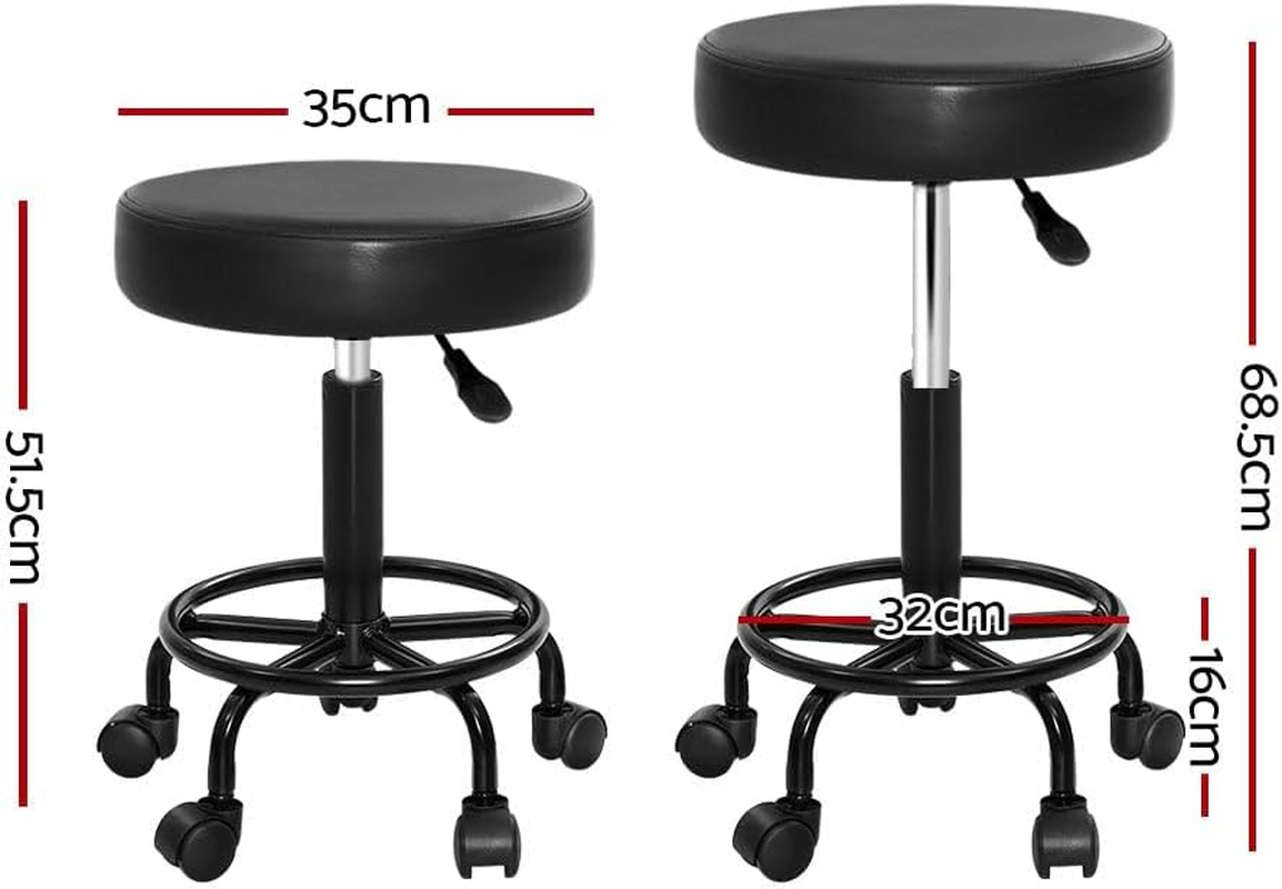 Artiss round PU Salon Stool, Bar Stools Swivel Lounge Drafting Chair Piano Guitar Seat Barber Chairs Outdoor Spa Indoor Home Office Kitchen Furniture, Adjustable Height Hydraulic Lift Black image number 4