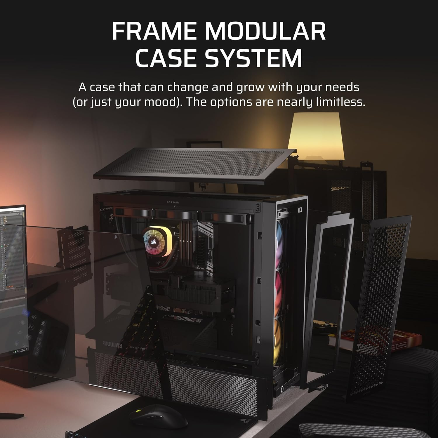 CORSAIR Frame 4000D RS ARGB Modular Mid-Tower ATX PC Case &ndash; High Airflow, 3X Pre-Installed RS ARGB Fans, Infinirail&trade; Fan Mounting System, ASUS BTF, MSI Project Zero, Gigabyte Project Stealth &ndash; Black image number 3