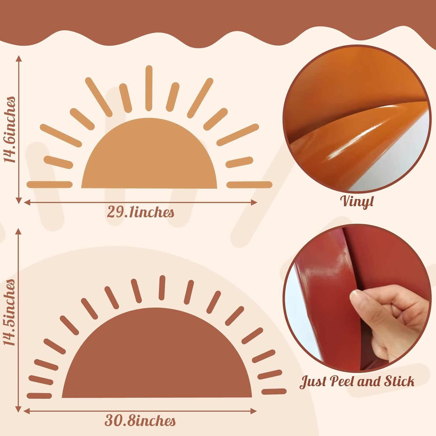 Half Sun Wall Decal Large Wall Decal Sunshine Wall Stickers Vinyl Wall Art Decals Removable Sun Decals for Walls Sunrise Sticker Peel and Stick Headboard Wall Decals for Nursery Kids Room Bedroom image number 6