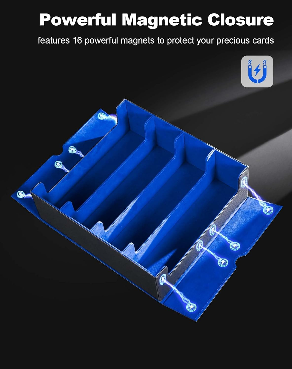 Cardnovux Trading Card Storage Box, Commander Card Deck Case Holds 2400+ Cards, MTG Deck Box with 4 Stoppers, Magic Card Organizer for TCG PTCG Cards (Black & Blue) - Black  Purple image number 6