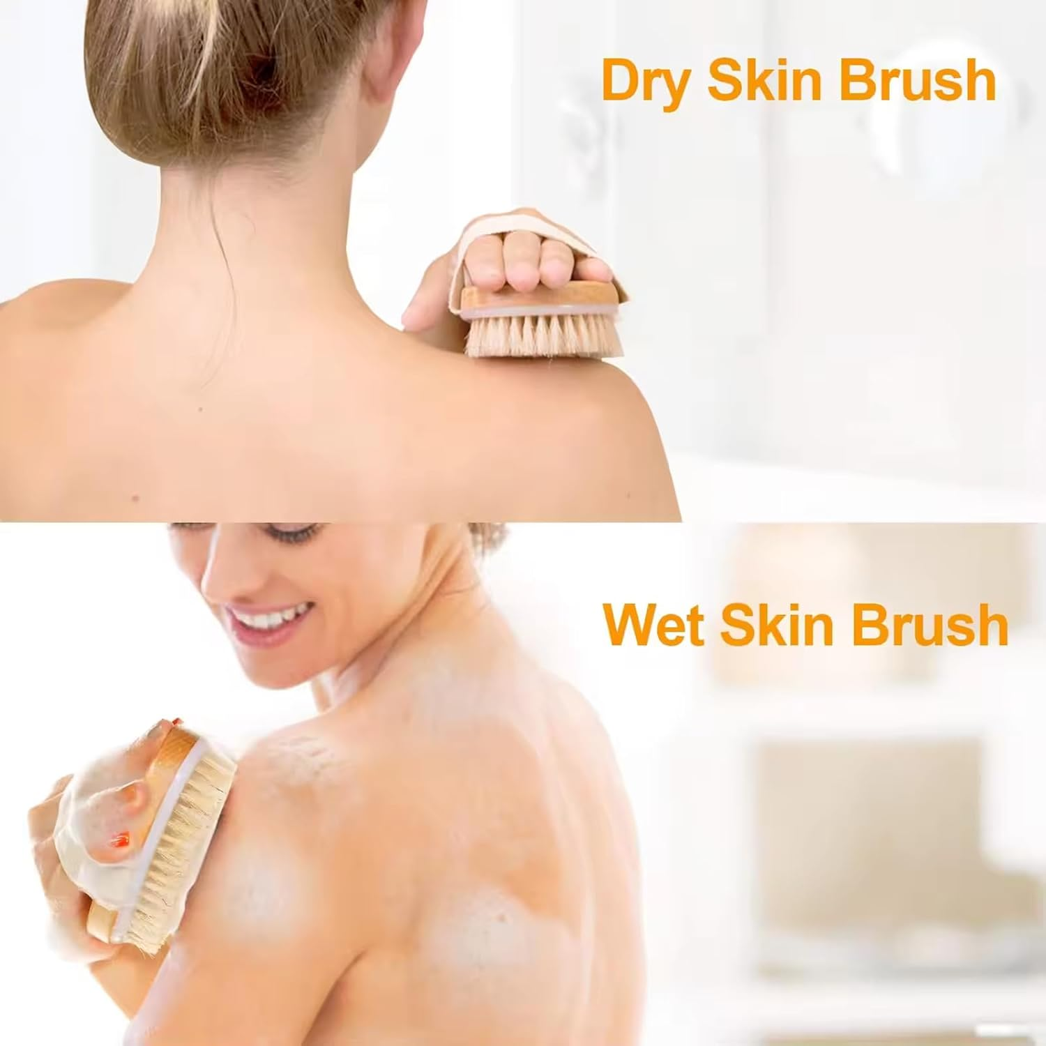 3PK Dry Brushing Body Brush Set,Exfoliating Brushes with Massage Nodules for Back and Body,Boost Circulation,Remove Dead Skin,Improve Skin Texture,Lymphatic Drainage and Cellulite Treatment Body Brush image number 2