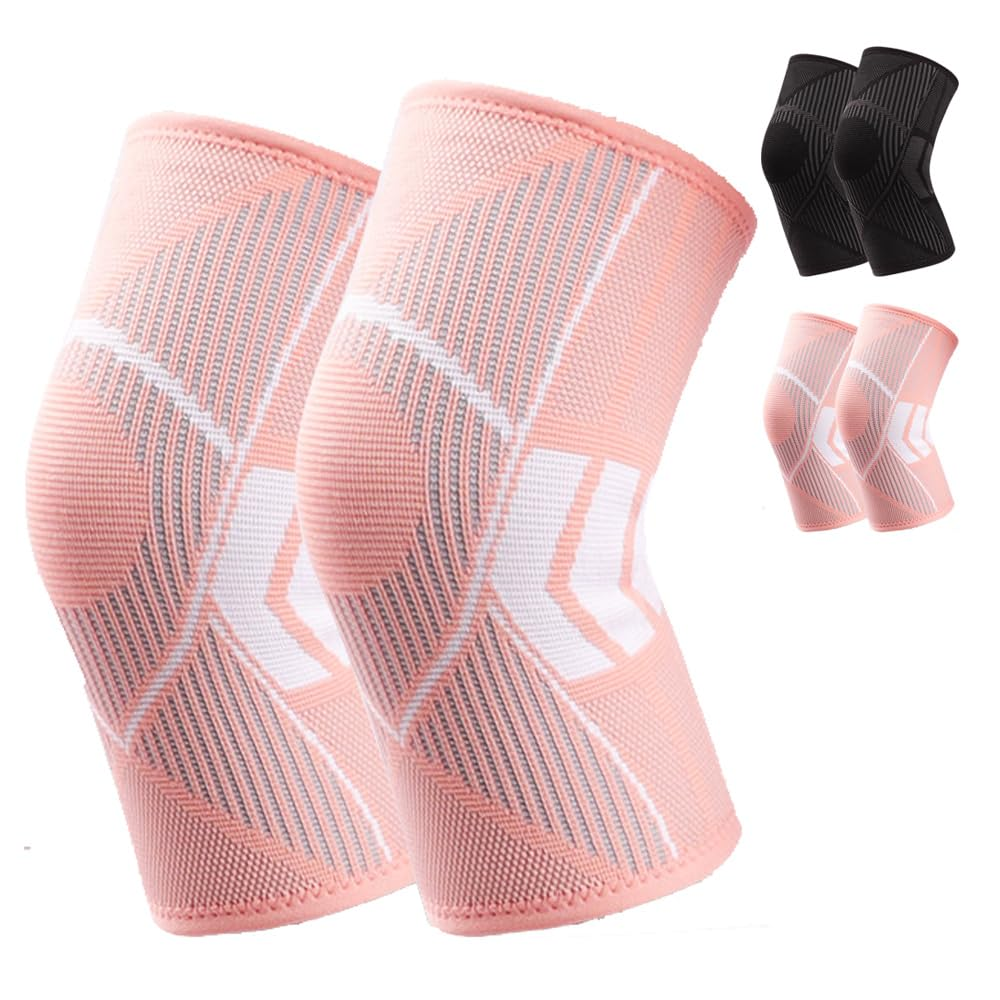 2 Pack Knee Support Brace for Women/Men Compression Knee Sleeves for Arthritis Pain,Meniscus Tear, Running,Working Out,Acl,Mcl,Pain Relief,Sports Pink,X-Large
