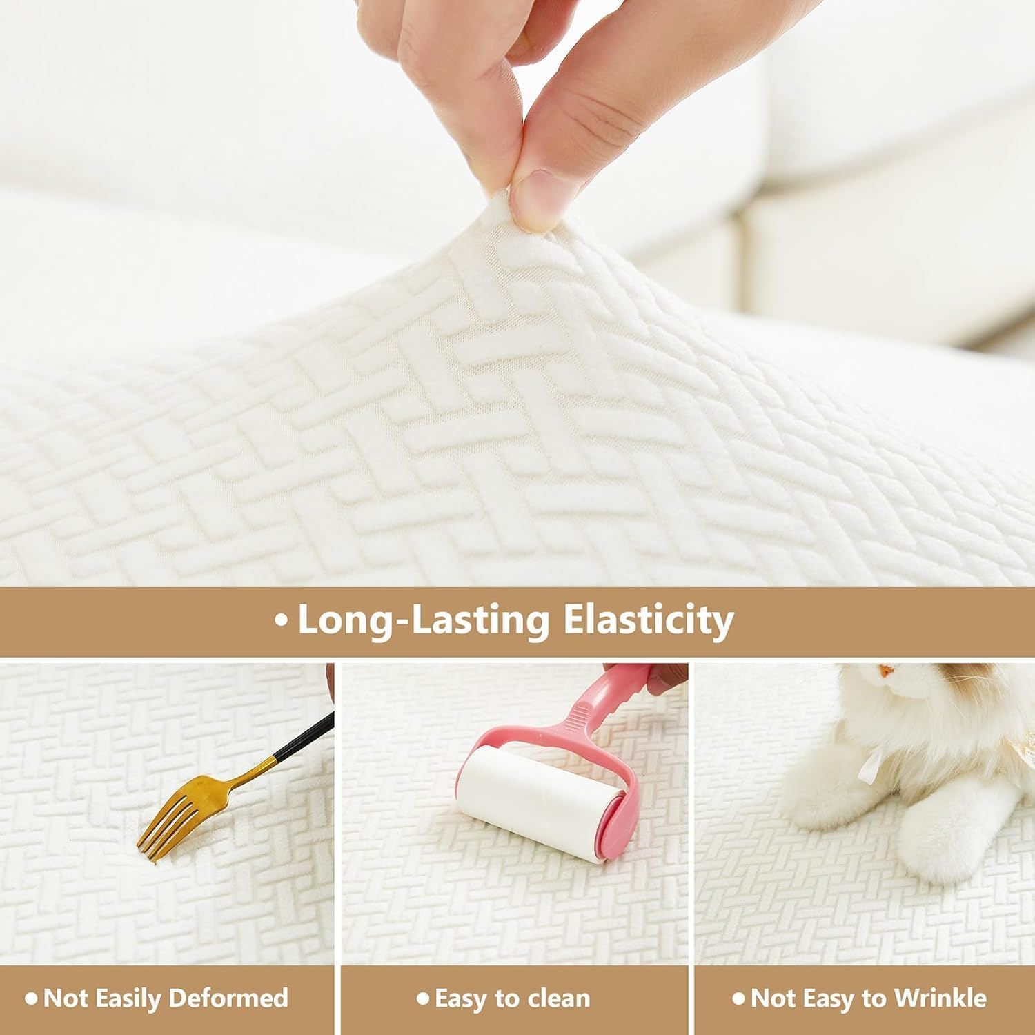Miners2000 Magic Sofa Covers - High Stretch Universal Cushion Covers with Elastic Bottom - Anti-Slip Couch Cushion Replacement for Pets Washable (Texture-White, Back Cover L) image number 7