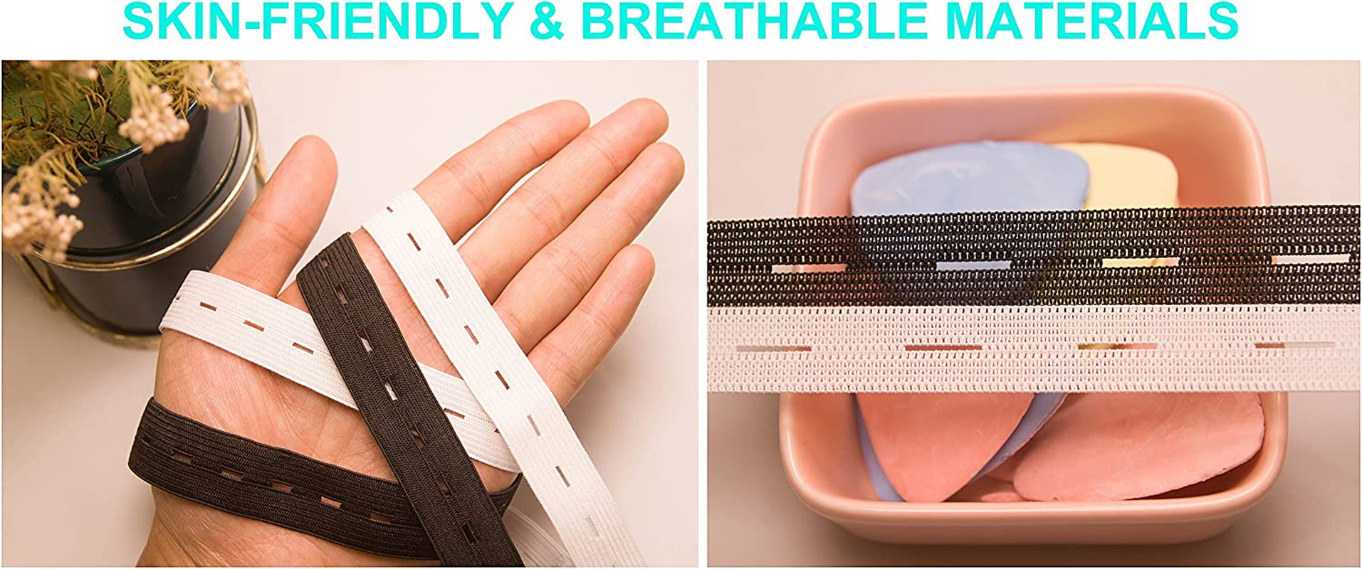 Flat Sewing Band Spool with Buttonholes, Elastic Stretchable, Ideal for DIY Waistbands and Necklines (White, 3/4 Inch &times; 3 Yards) image number 3