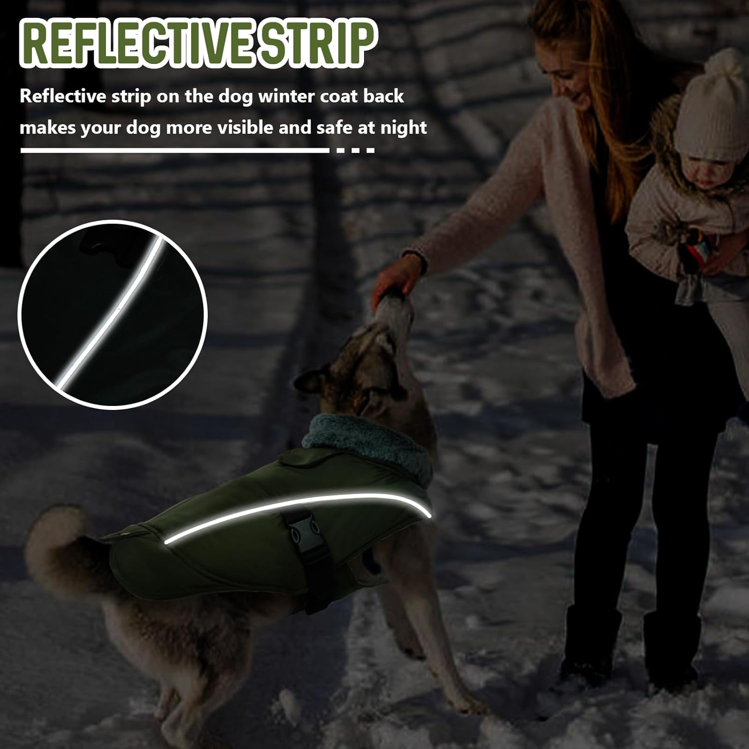 DENTRUN Large Dog Coat - Thick Fleece Lined Reflective Winter Jacket, Snap Closure & Leash Hole, Warm Thick Fleece Lined, Plush Turtleneck Vest for German Shepherd, Army Green, XXL image number 6