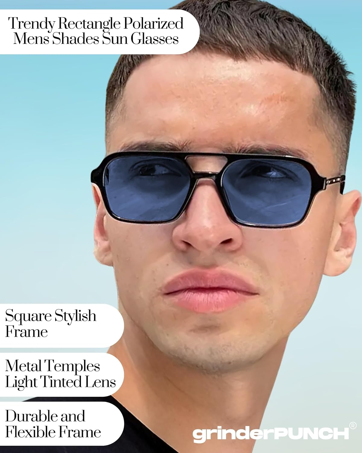 Grinderpunch Retro Flat Square Trendy Sunglasses for Womens Mens Vintage 70S Style Double Bridge Sunglasses