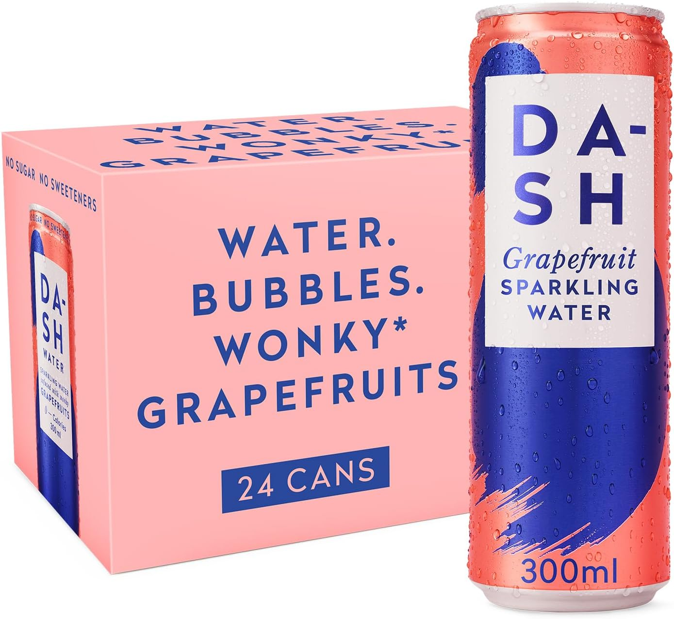 Dash Water Grapefruit - 24 X Grapefruit Flavoured Sparkling Spring Water - NO Sugar, NO Sweetener, NO Calories - Infused with Wonky Fruit (24 X 300Ml Cans)