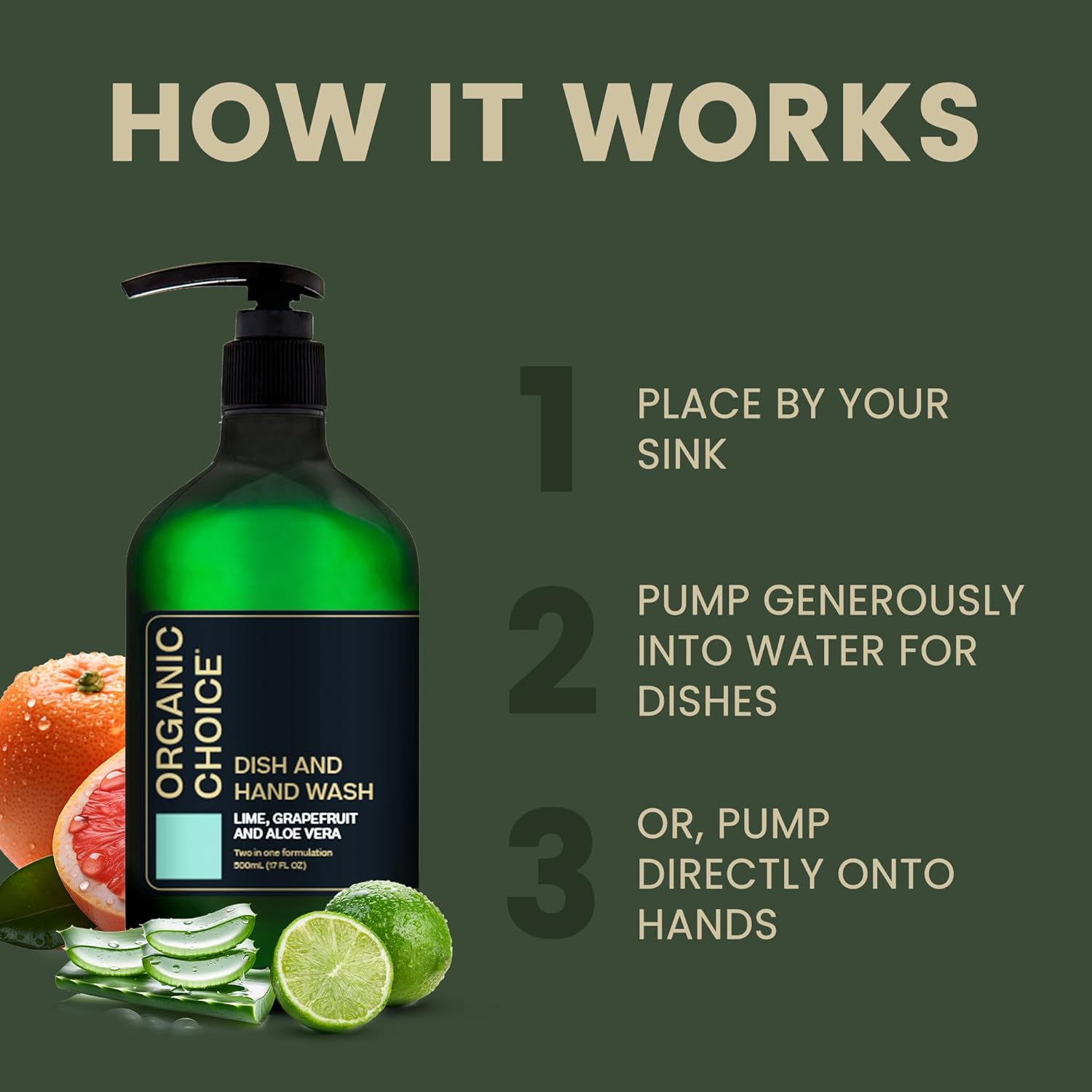 Organic Choice Dish & Hand Wash Lime, Grapefruit & Aloe Vera 500Ml image number 2