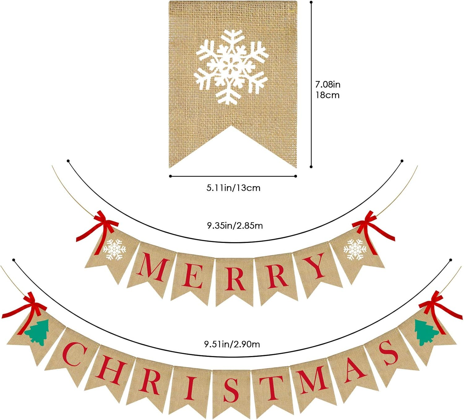 PACETAP Merry Christmas Burlap Banner with 4 Red Bows, Home Indoor Christmas Decorations for Fireplace, Chimney, Wall, Tree image number 3