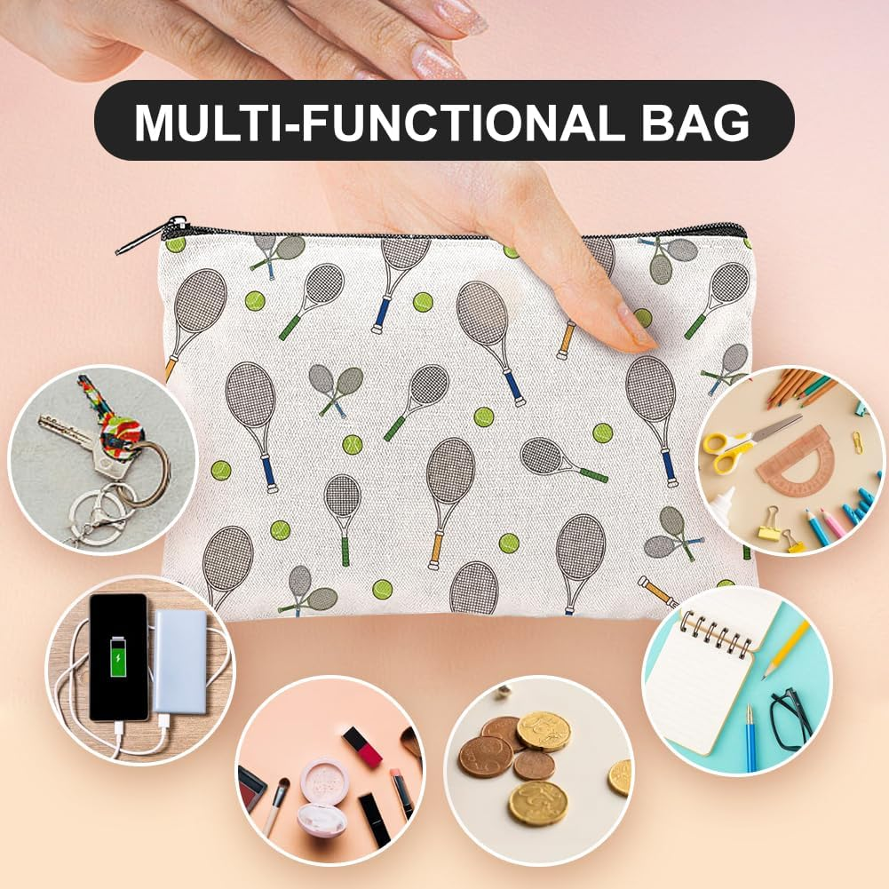 Hobbspring Canvas Cosmetic Bags Makeup Bags with Zipper Travel Toiletry Pouches for Women Party Shopping Accessories, Mixed Color, Racket