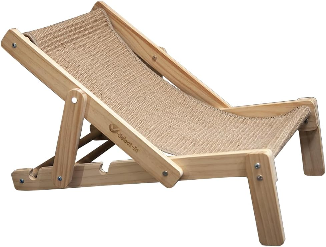 V-Select-In Cat Sisal Chair, Cat Hammock, Adjustable Cat Bed, Foldable Cat Lounger with Sisal Scratcher, Wooden Beach Cat Chair with Durable Scratching Mat, Cat Perch for Small Cats & Kittens. image number 6