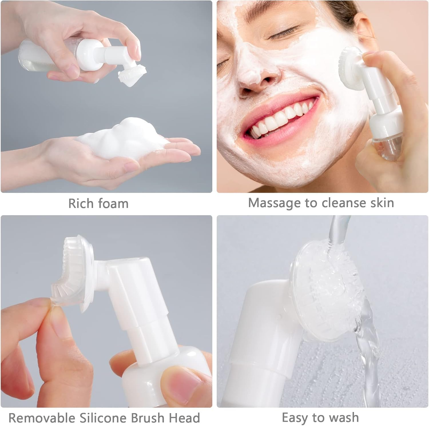 2 Pcs Pump Dispenser,Soap Foaming Bottle Mousse Foam Bottle Facial Cleanser Pump Dispenser with Silicone Foam Massage Clean Brush Head, Suitable for Face Wash Foaming (Transparent, One Size) image number 3