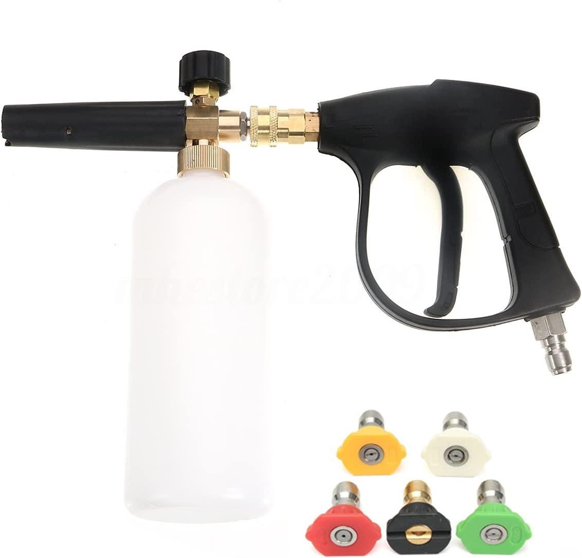 NUZAMAS High Pressure Washer Gun with 5 Water Nozzle Tip & 1L Snow Foam Lance Bottle Kit for Car Floor Deck Windows Cleaning Quick Connector image number 6