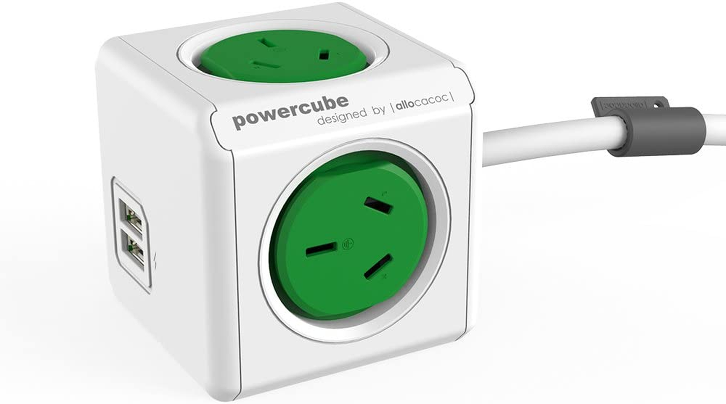 New Allocacoc Powercube 4 Outlets 2 USB Ports Surge Protector 1.5M Extension Cord Wall Adaptor with Safety Resettable Fuse Green Color 5400/AUEUPC/GREEN image number 6