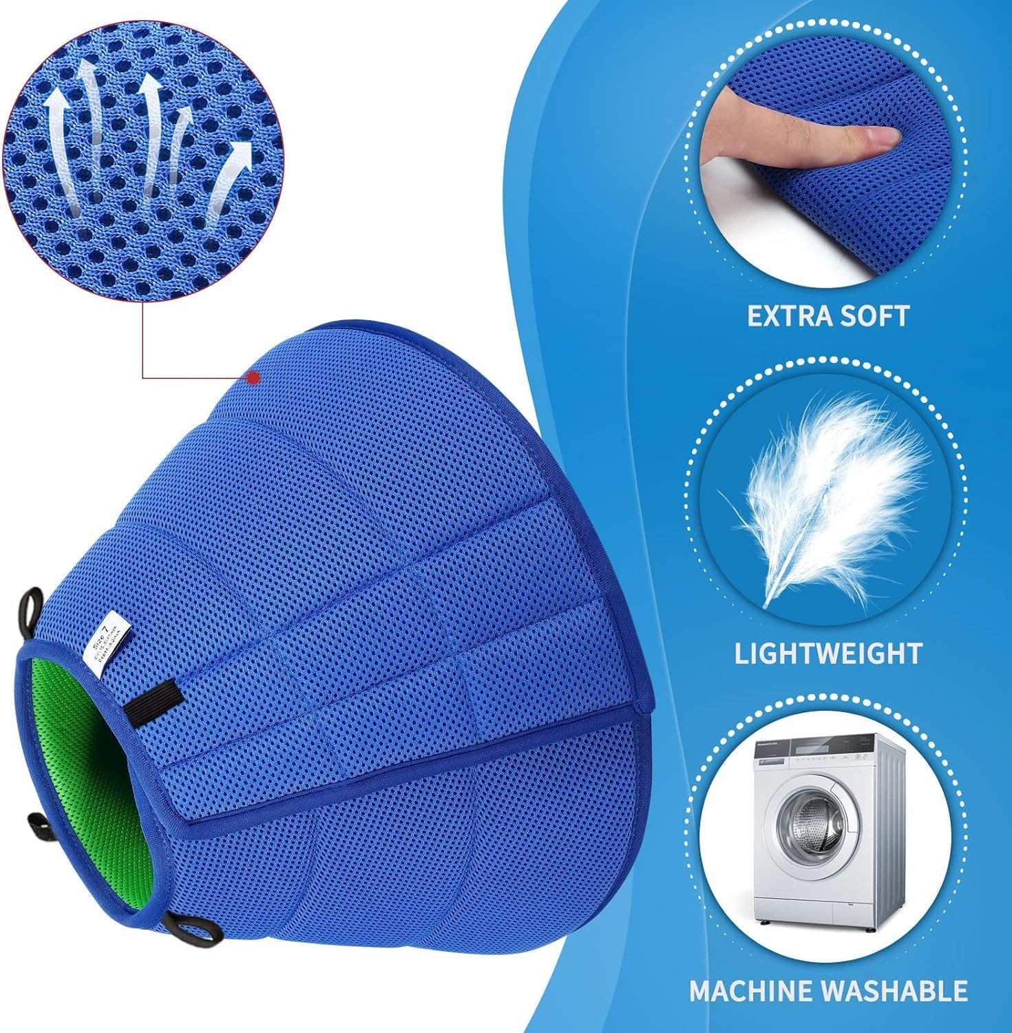 Extra Soft Dog Cone for Dogs after Surgery, Breathable Cones Large Medium Small and Cats, Adjustable Recovery Collar Pets, Lightweight E-Collars Dogs, Elizabethan (6) Blue image number 2