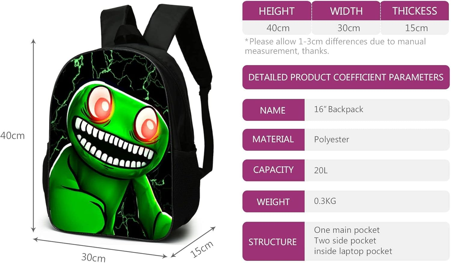 3Pcs Anime Game Banban Backpack Set with Keychain,16In 3D Printed Friend Cartoon Lunch Bag High Capacity Schoolbag Boy and Girl Schoolbag. image number 5