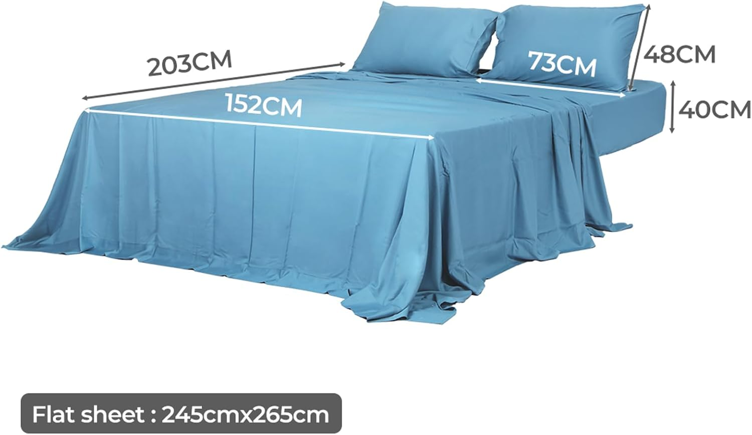 Dreamz Bamboo Sheet Set with Flat Sheet, Fitted Sheet, and 2 Pillowcases - Cool, Soft, Breathable, Hypoallergenic, Anti-Wrinkle, Elastic-Edged, Machine Washable, Easy Care(Queen, Blue) image number 3