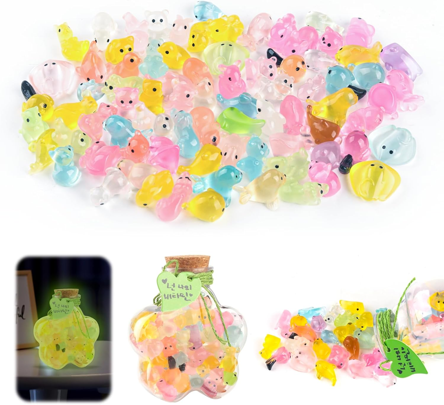 80 PCS Luminous Mini Resin Animals Set, Glow in the Dark Animal Figurines Including Rabbits, Bears, Lions, Whales, Goldfish, Sharks, Penguins, Mice, and Pigs for DIY Crafts, Garden and Aquarium Decor