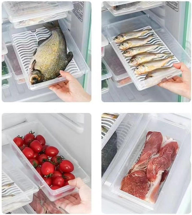 3Pcs Large Size Plastic Food Storage Containers Stackable Fridge Organiser Bins with Lids & Removable Drain Basket for Fruit & Vegetable Storage or Wash, Kitchen Storage & Organisation（Large） image number 5