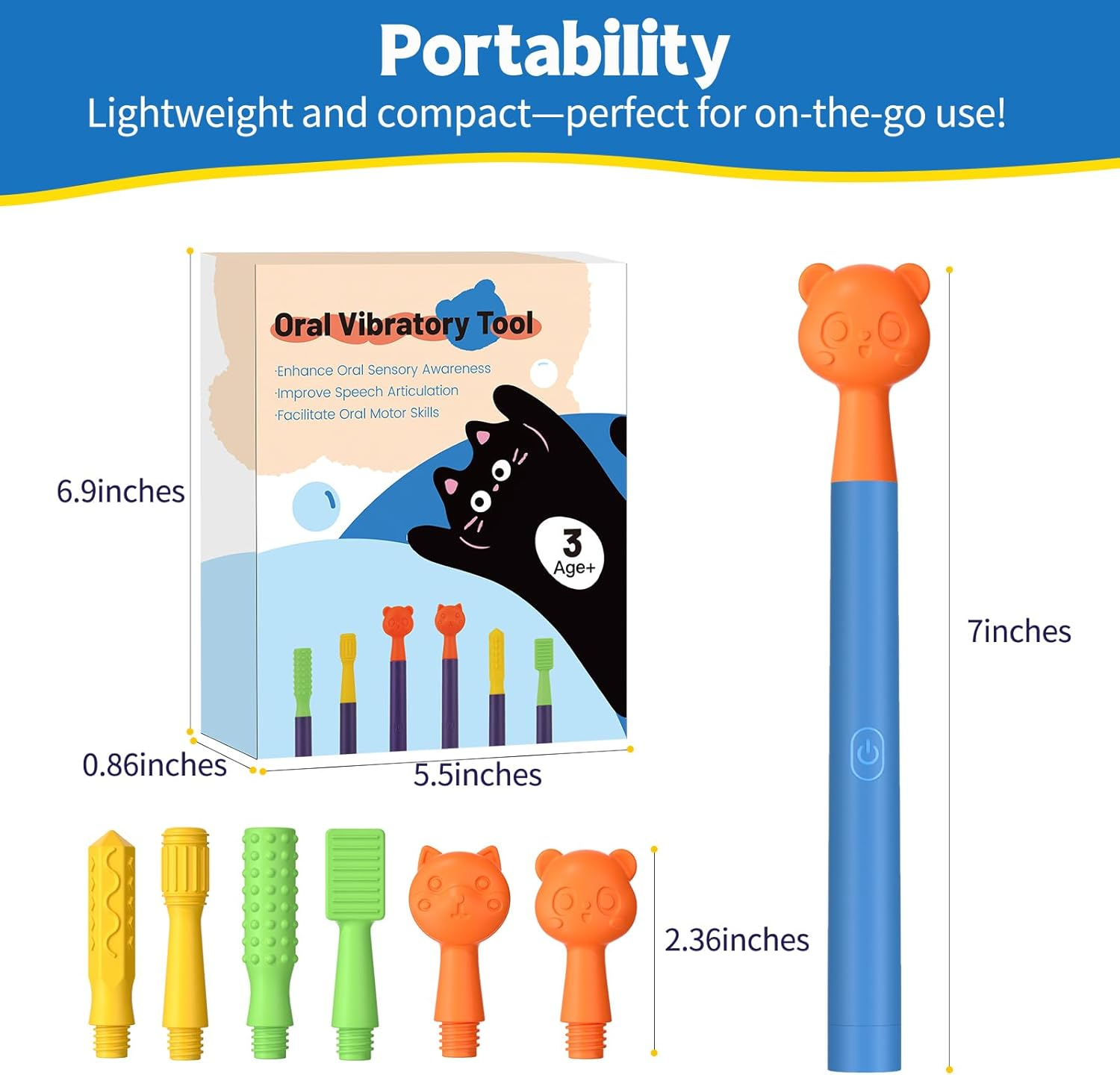 Speech & Feeding Support Kit: Oral Motor Stimulation with 6 Soft Textured Heads for Muscle Strength & Phonation Improvement-Blue image number 3