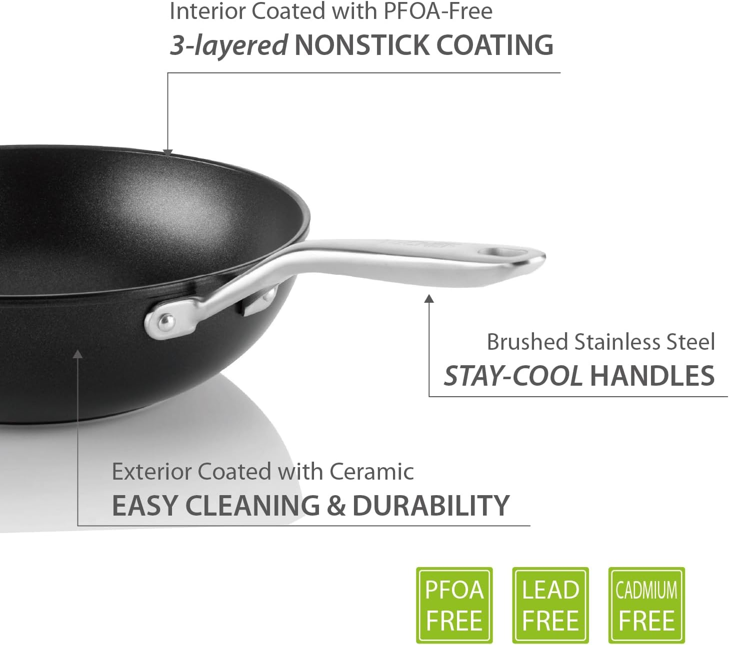 TECHEF Onyx Collection, 12-Inch Wok/Stir-Fry Pan, New Teflon Platinum Non-Stick Coating, Black image number 1