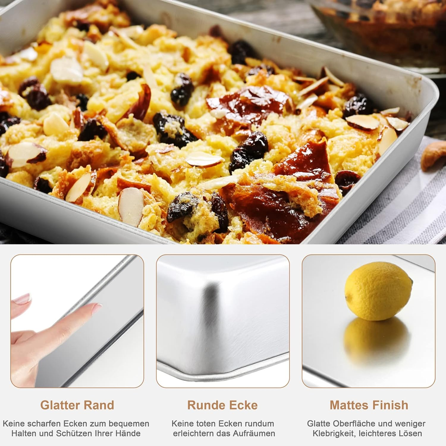 Baking Tray, Haware Stainless Steel Small Casserole Dish, Fat Pan, Oven Mould, Set of 2, Rectangular Deep Oven Tray, Cake Tray for Baking/Roasting/Serving, Non-Toxic & Healthy, Dishwasher Safe image number 4