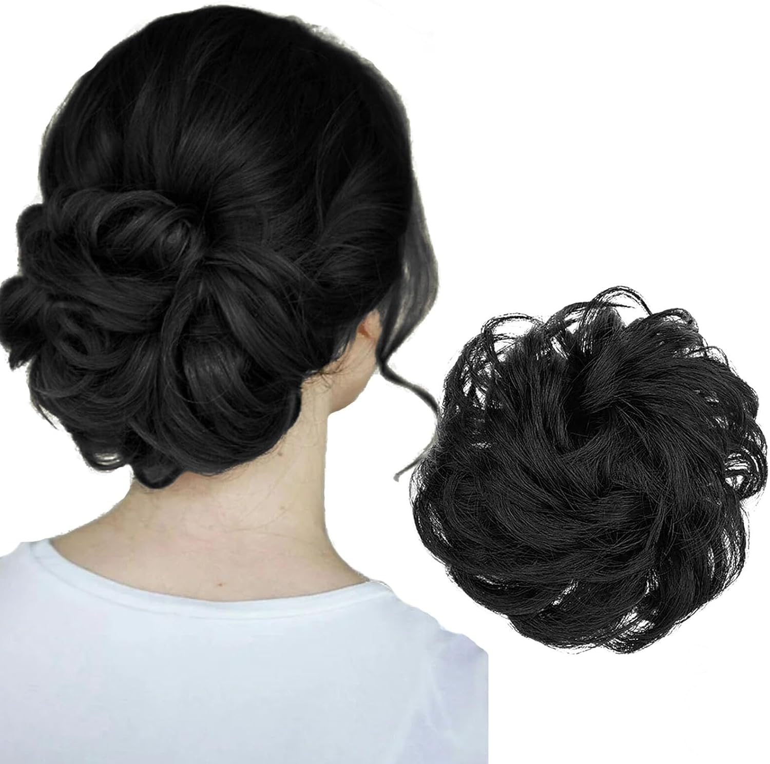 YUESUO 1PCS Messy Bun Hair Pieces Wavy Curly Scrunchies Synthetic Chignon Hair Extensions Updo Hairpieces for Women Girls (Light Brown)