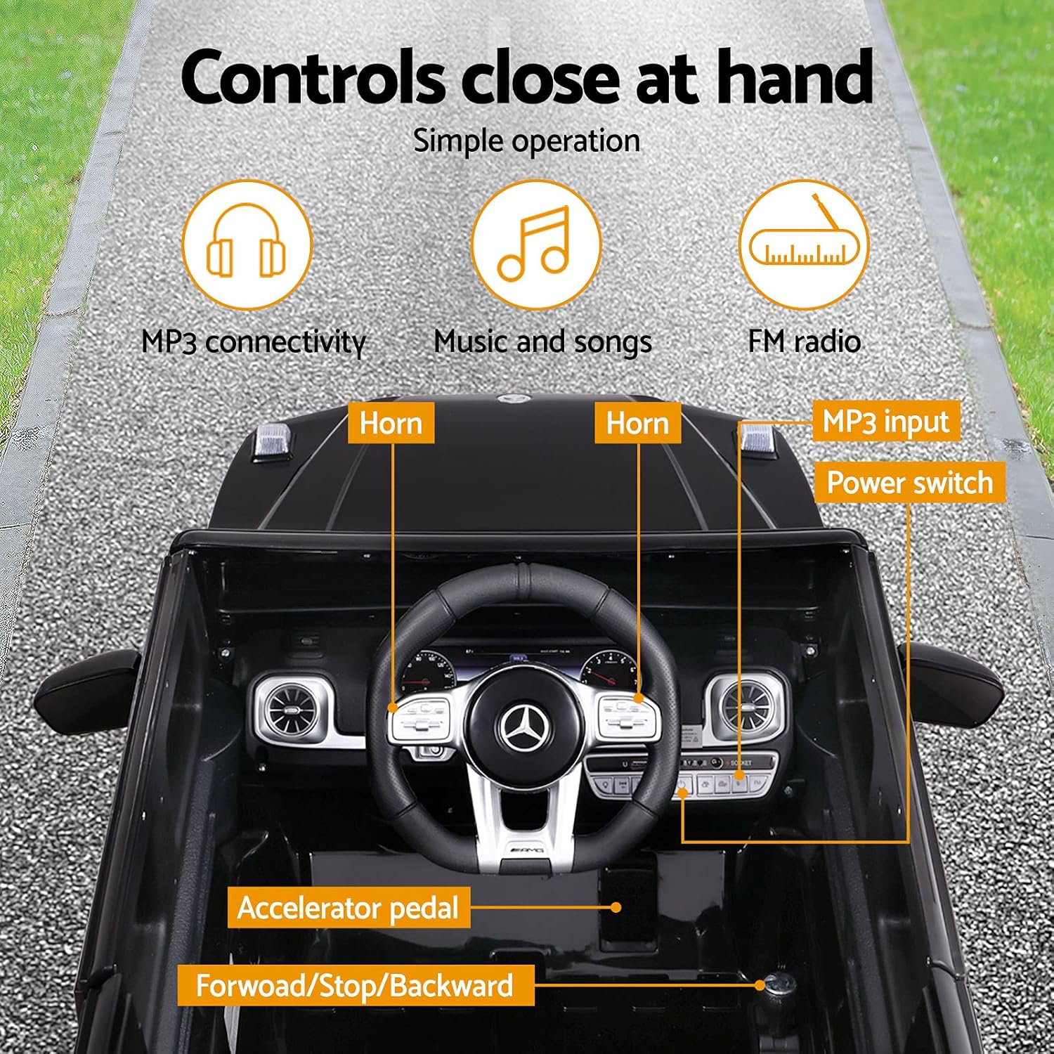 Rigo Kids Ride on Car SUV, AMG G63 Licensed Remote Control 12V Battery Horn Headlight Built-In Music 30Kg Capacity Safety Seat Belt Electric Cars for Toddlers Baby Walkers Little Tikes Kid Toy Black image number 1