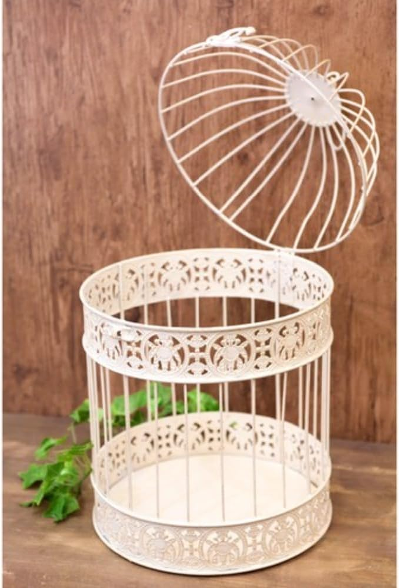 Akizuki Boeki Florist Bird Cage, round S/2, Antique White, L: W9.8 X D9.8 X H18.5 Inches (25 X 25 X 47 Cm), M: W 7.5 X D 7.5 X H 14.6 Inches (19 X 19 X 37 Cm), NBC302RD-W image number 5