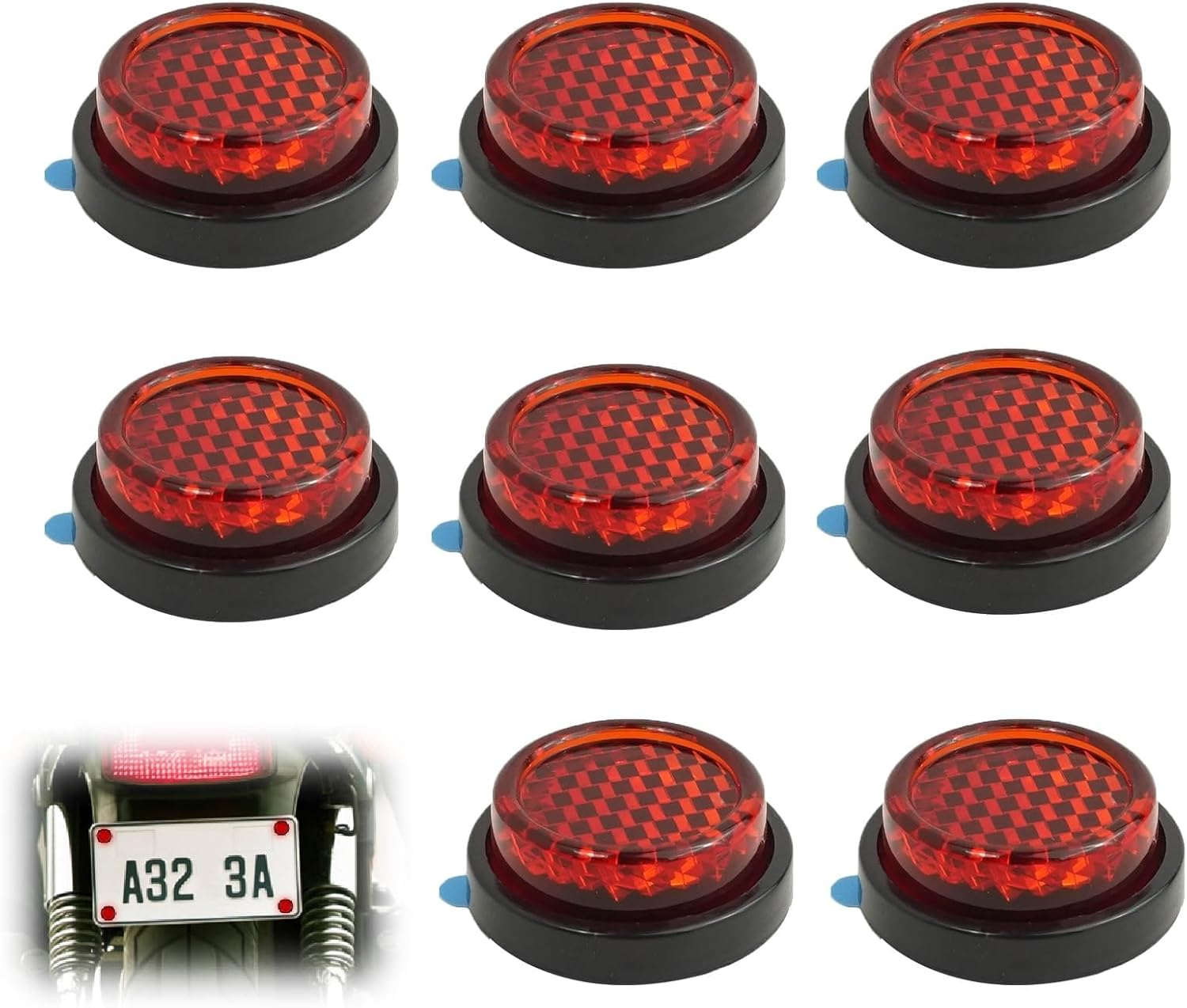 8 Pack Small round Rear Red Reflectors, 20 Mm Self Adhesive Circular License Plate Safety Reflector Stick-On Toolless Mini Number Plate Reflectors for Motorcycle Electric Vehicle Bicycle Fenders image number 3