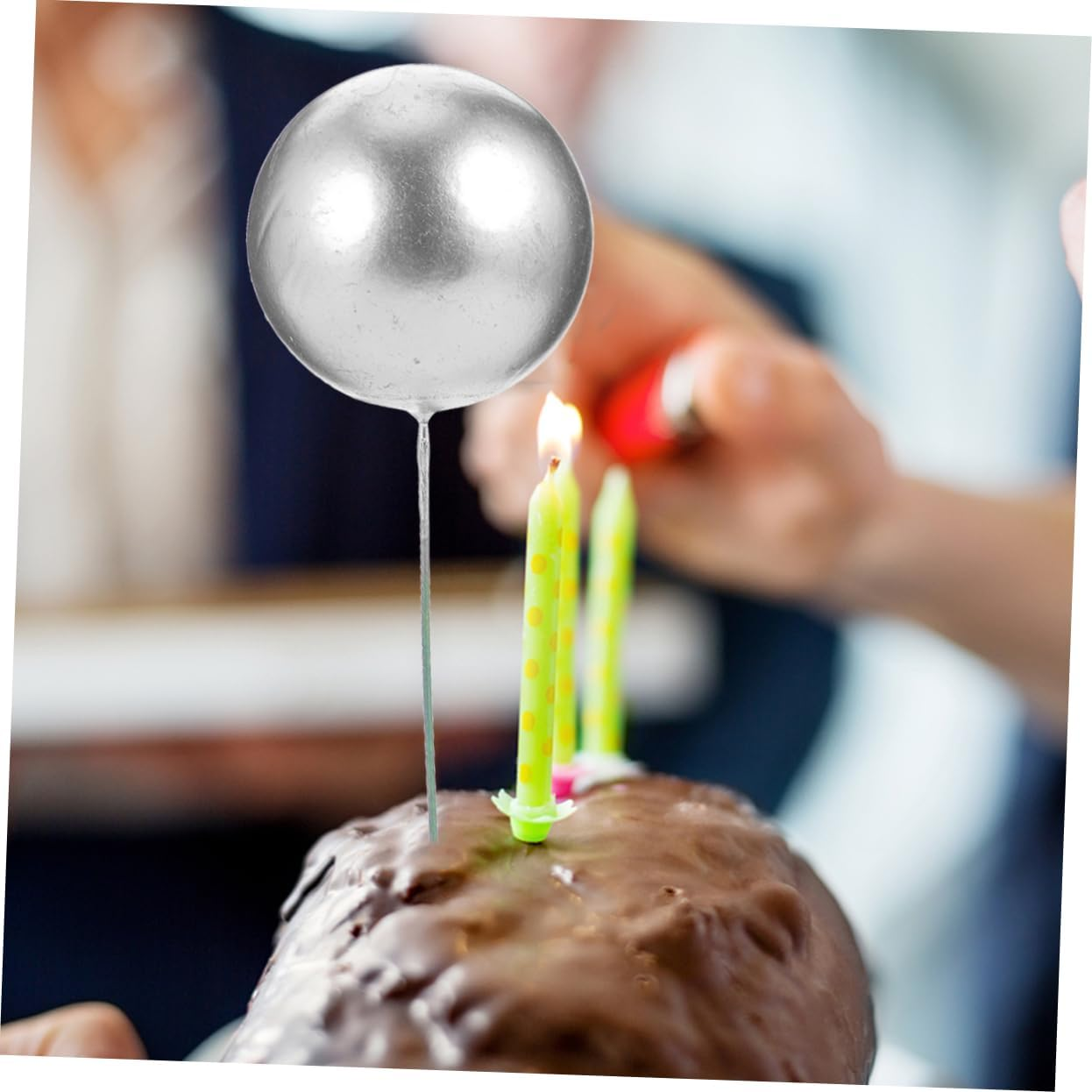 30Pcs Ball Cake Topper Birthday Decorations Pastel Dessert Props Ball Shape Ornament - Silver image number 4